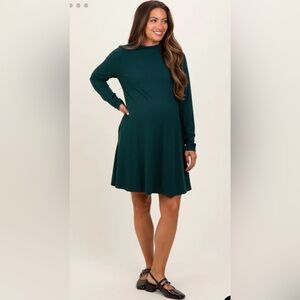 PinkBlush Forest Green Mock Neck Long Sleeve Short Dress